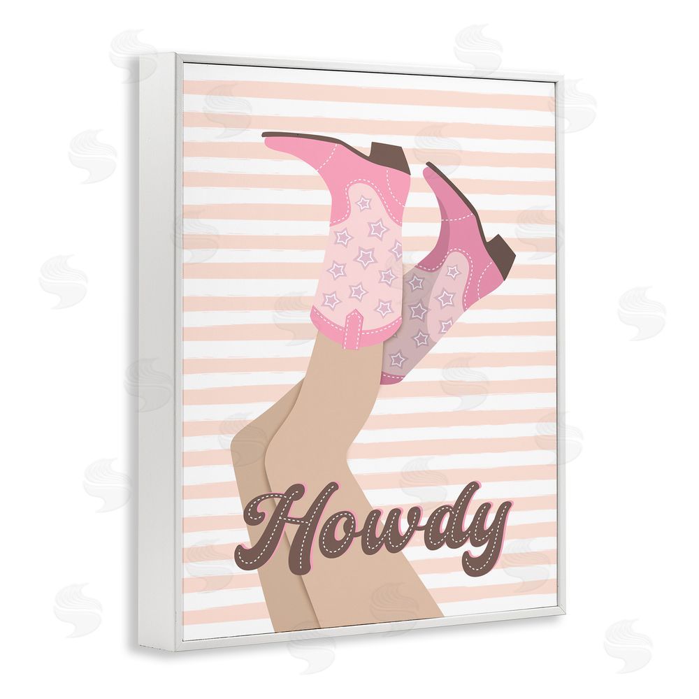 Martina Pavlova Howdy Cowgirl on Stripes White Framed Giclee Wall Art Print