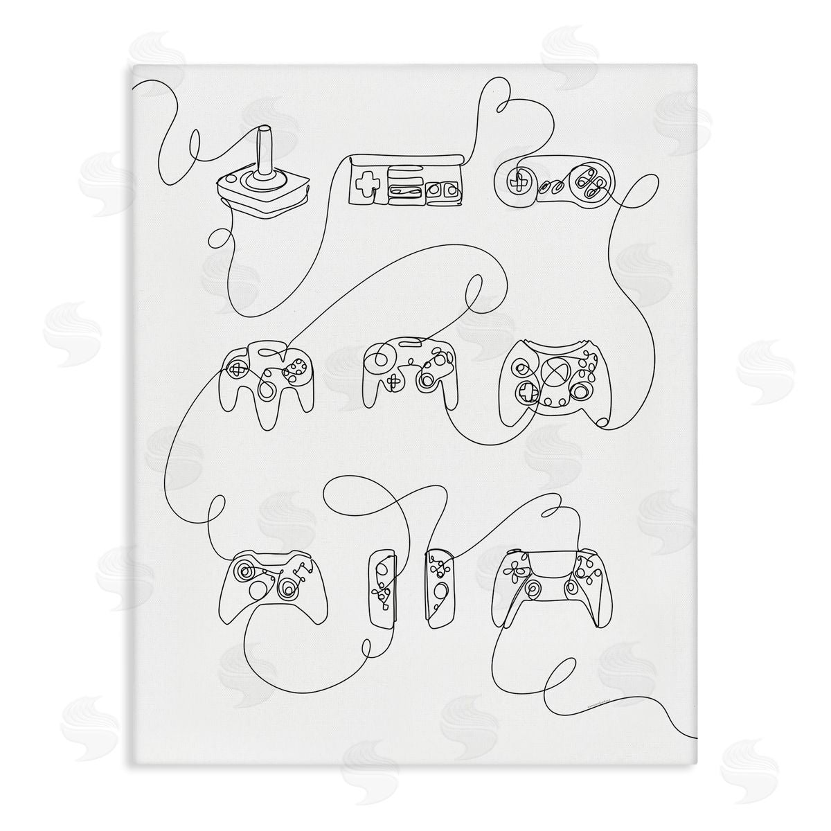 Kamdon Kreations Line Doodle Gaming Controllers Stretched Canvas Wall Art Print