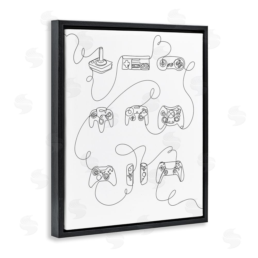 Kamdon Kreations Line Doodle Gaming Controllers Black Floating Frame Canvas Wall Art Print