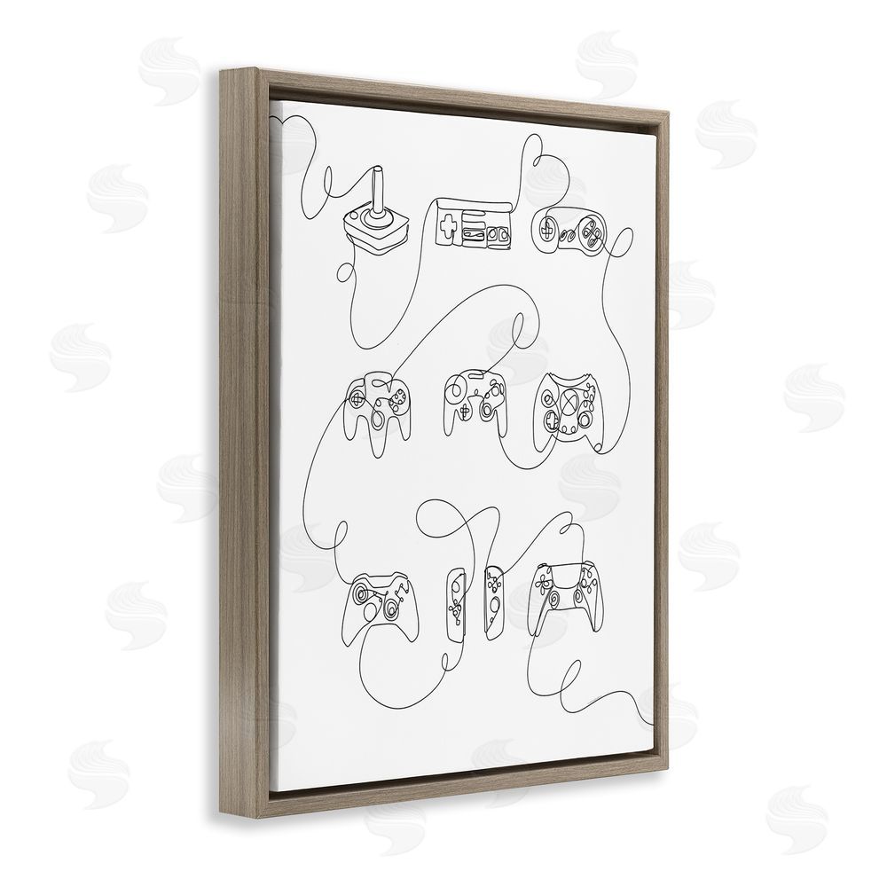 Kamdon Kreations Line Doodle Gaming Controllers Brown Floating Frame Canvas Wall Art Print