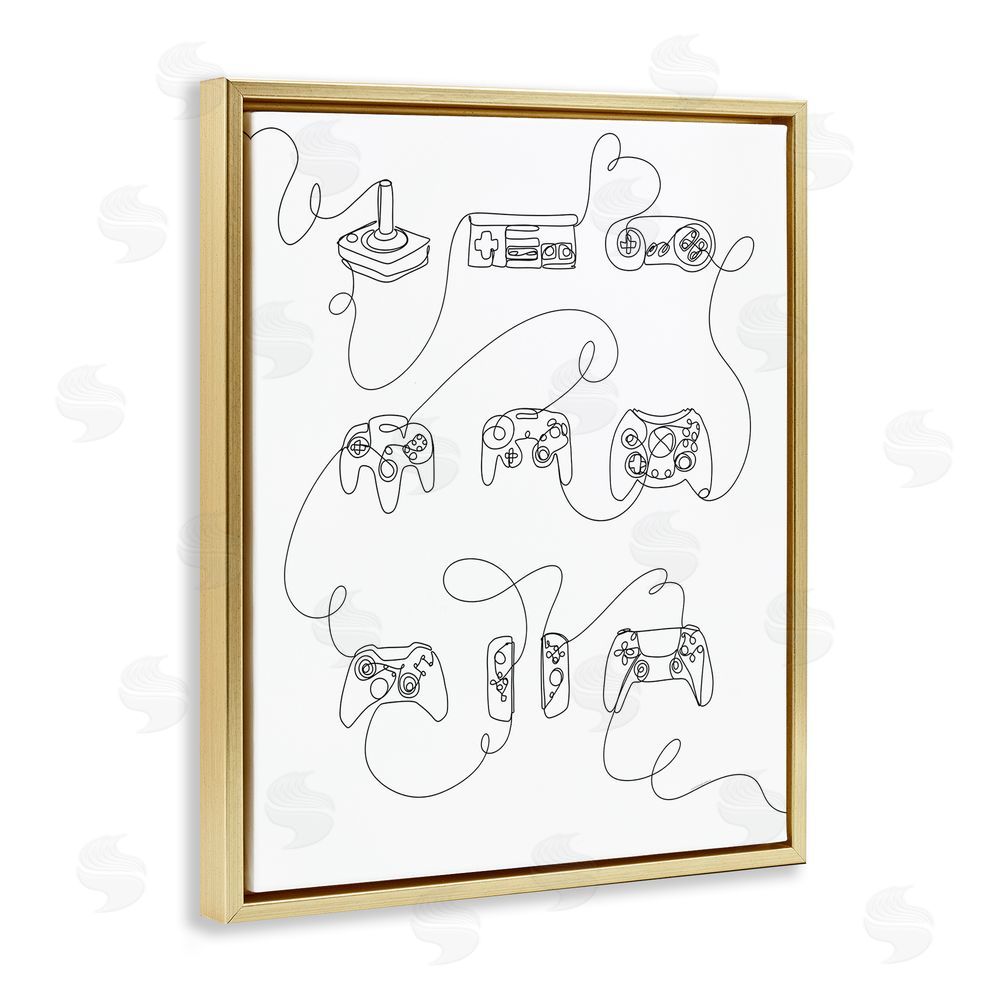 Kamdon Kreations Line Doodle Gaming Controllers Gold Floating Frame Canvas Wall Art Print