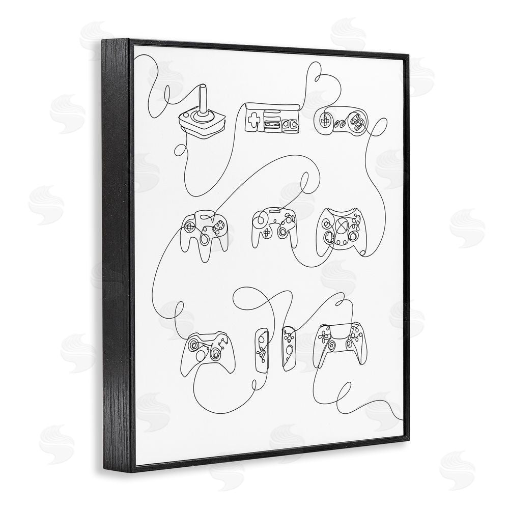 Kamdon Kreations Line Doodle Gaming Controllers Black Framed Giclee Wall Art Print