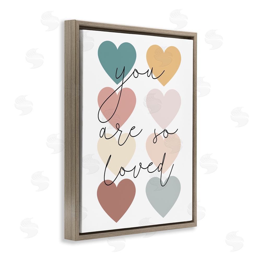 Katie Griggs You Are Loved Hearts Brown Floating Frame Canvas Wall Art Print