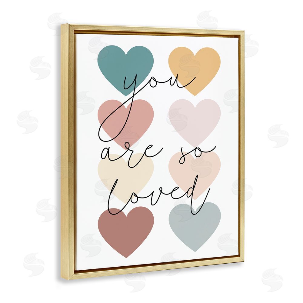Katie Griggs You Are Loved Hearts Gold Floating Frame Canvas Wall Art Print