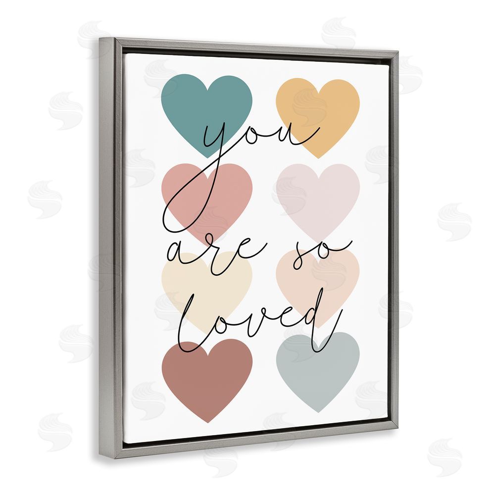 Katie Griggs You Are Loved Hearts Grey Floating Frame Canvas Wall Art Print