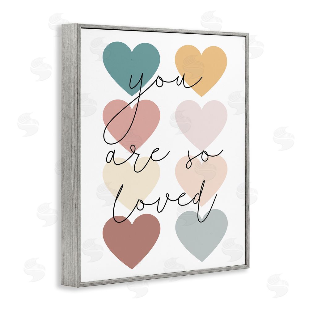 Katie Griggs You Are Loved Hearts Gray Framed Giclee Wall Art Print