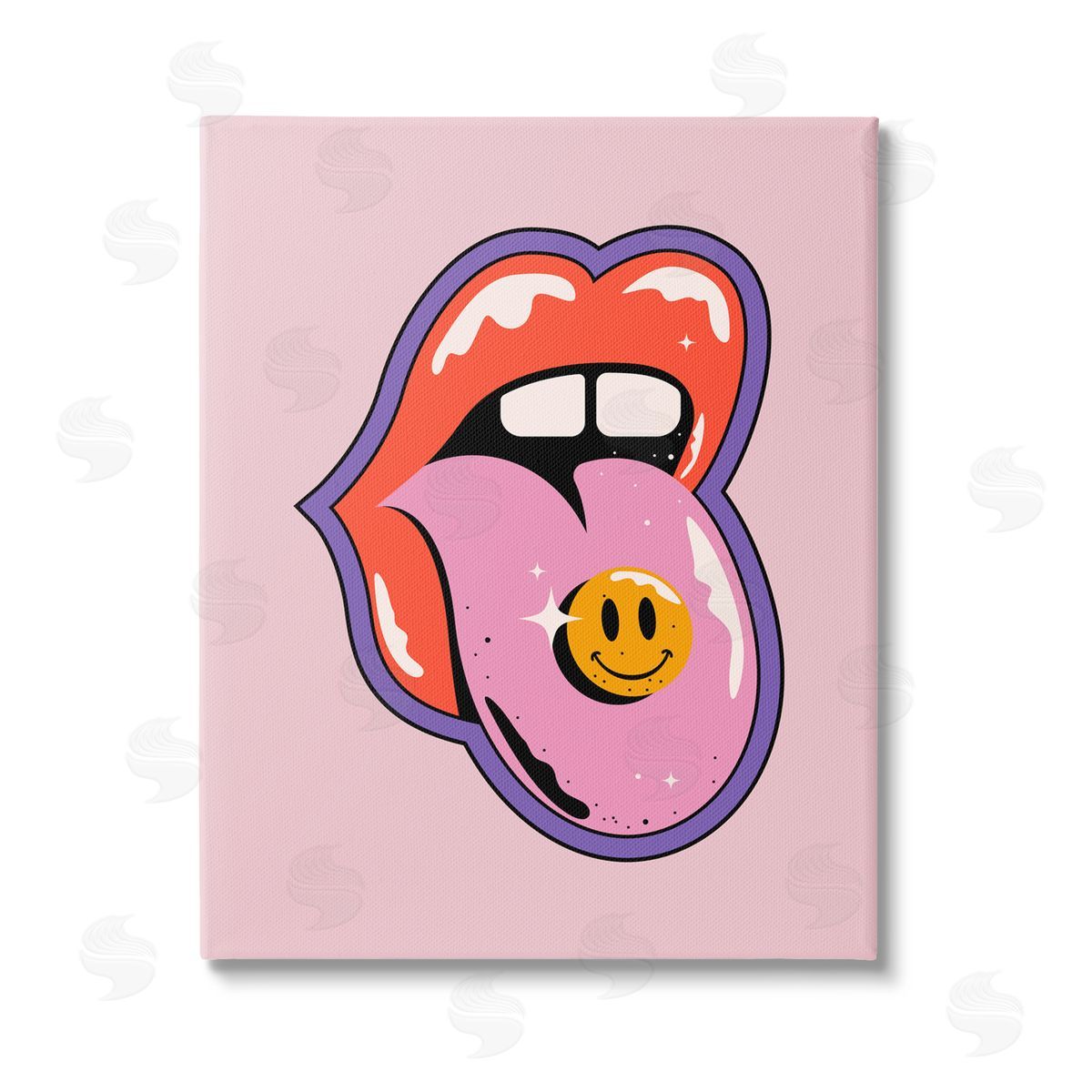 House of Lulu Retro Lips with Smiley Stretched Canvas Wall Art Print