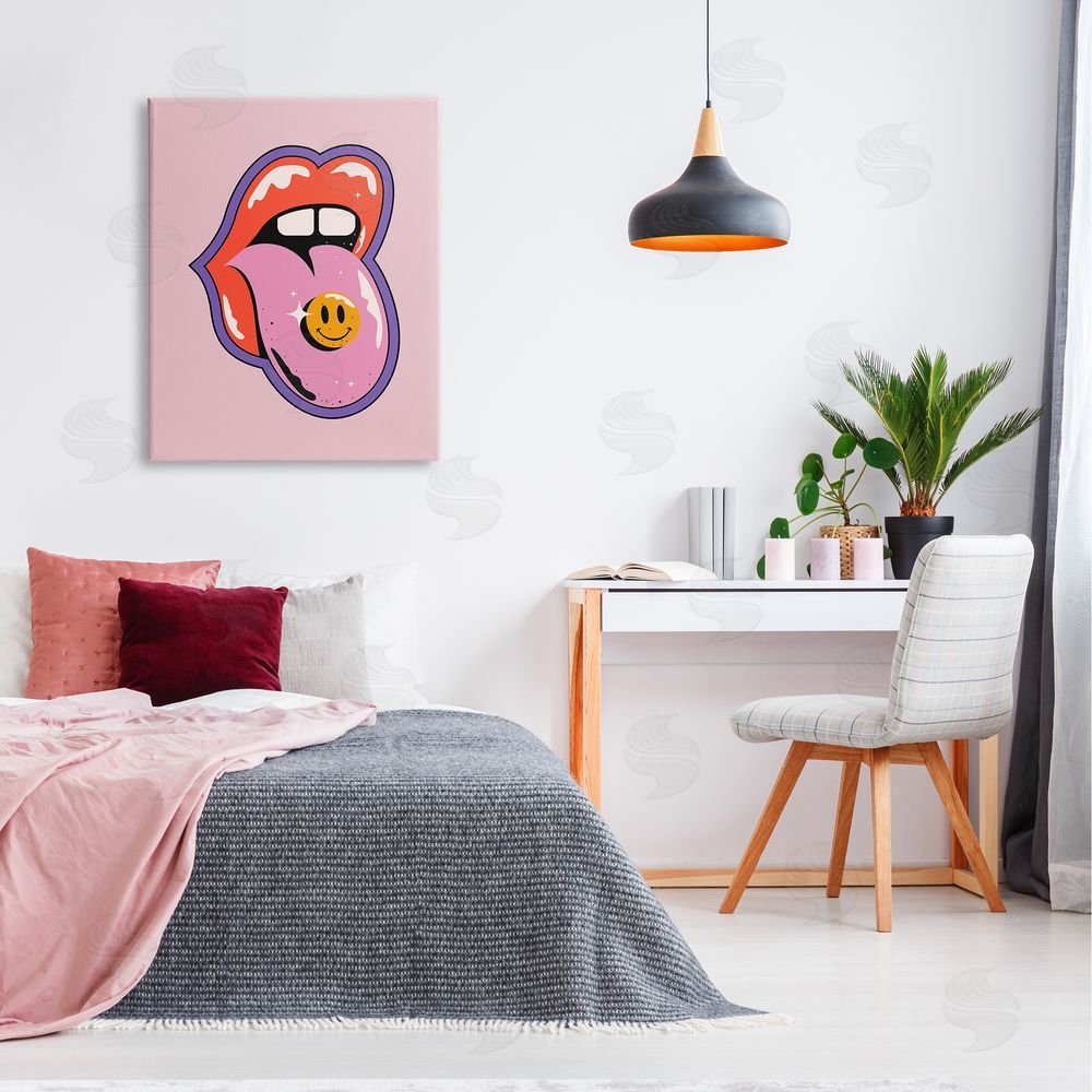 House of Lulu Retro Lips with Smiley Canvas Wall Art Print in Room
