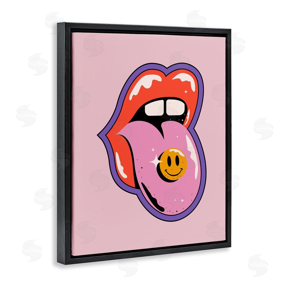 House of Lulu Retro Lips with Smiley Black Floating Frame Canvas Wall Art Print