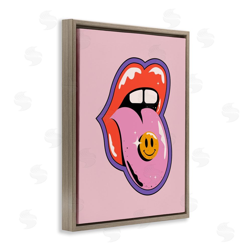 House of Lulu Retro Lips with Smiley Brown Floating Frame Canvas Wall Art Print