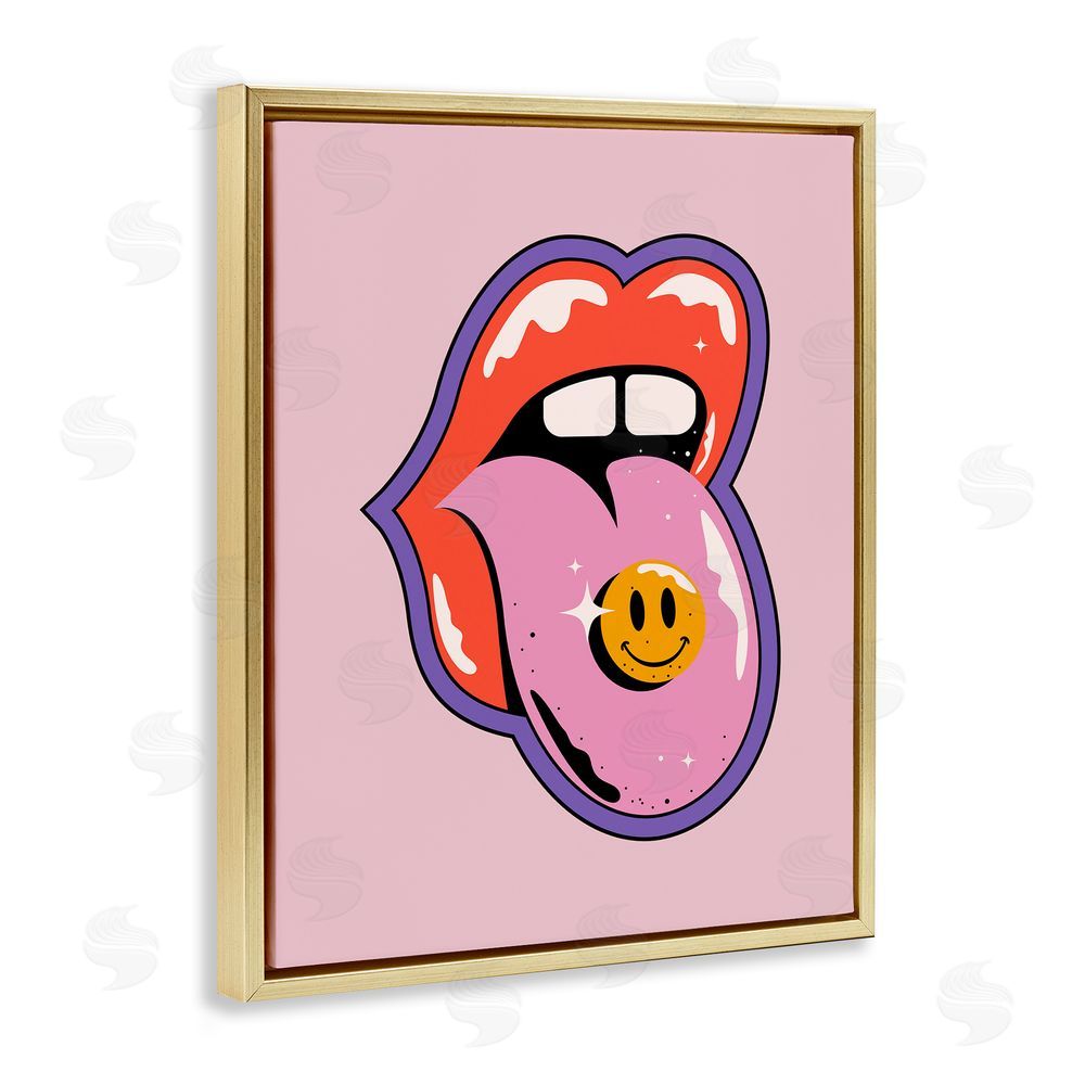 House of Lulu Retro Lips with Smiley Gold Floating Frame Canvas Wall Art Print