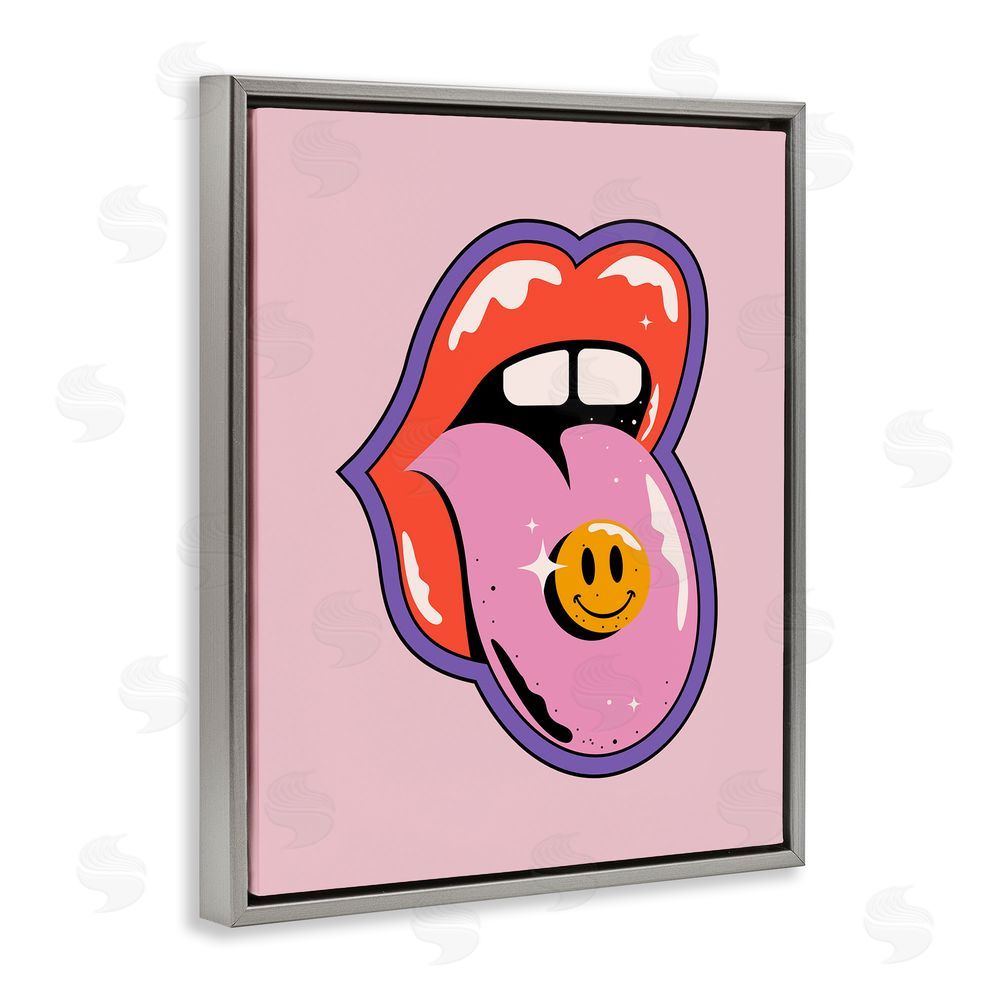House of Lulu Retro Lips with Smiley Grey Floating Frame Canvas Wall Art Print