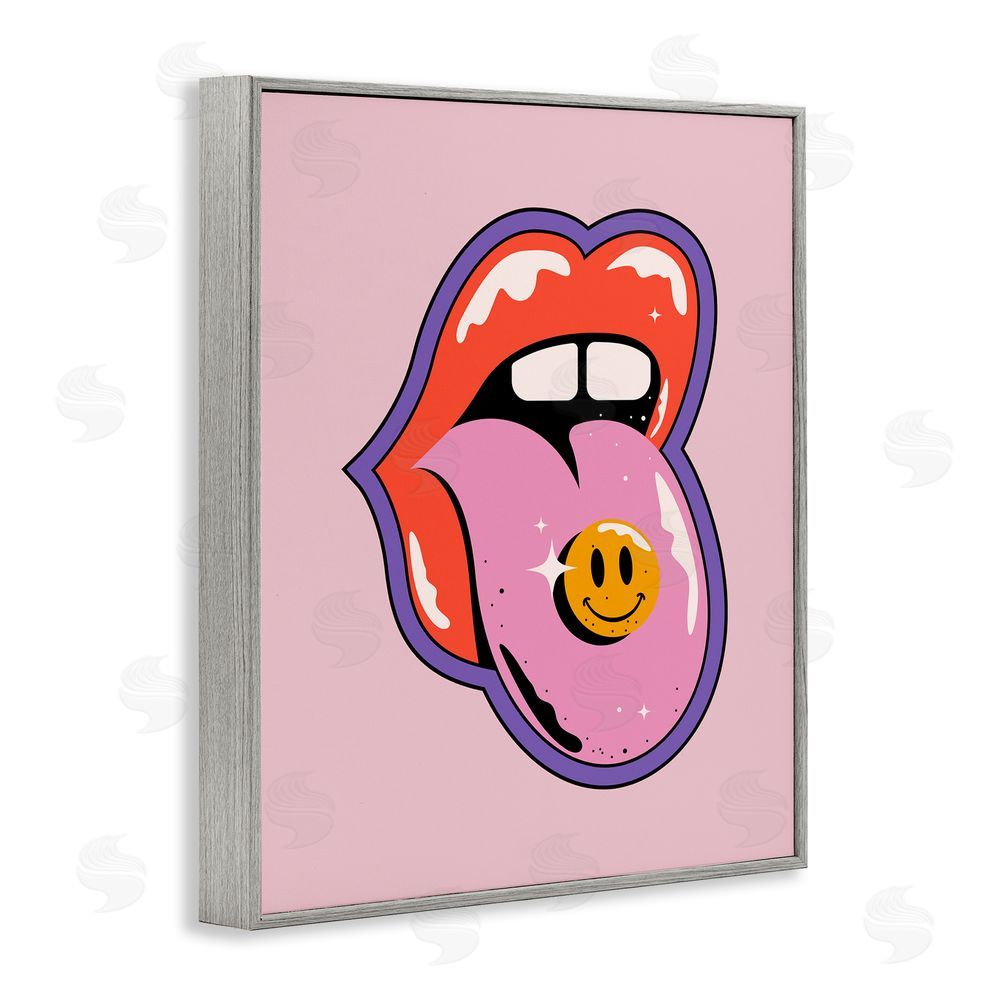 House of Lulu Retro Lips with Smiley Gray Framed Giclee Wall Art Print