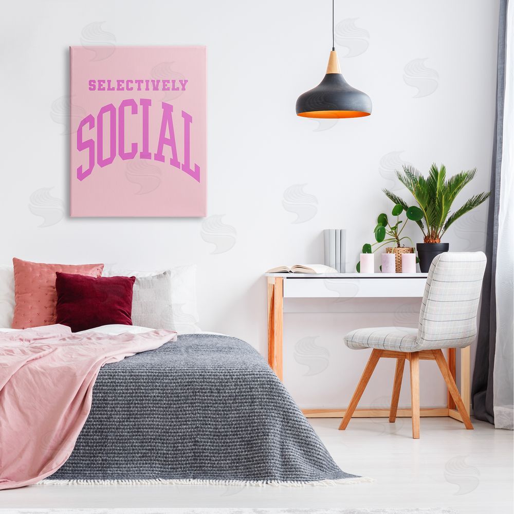 House of Lulu Pink Selectively Social Phrase Canvas Wall Art Print in Room