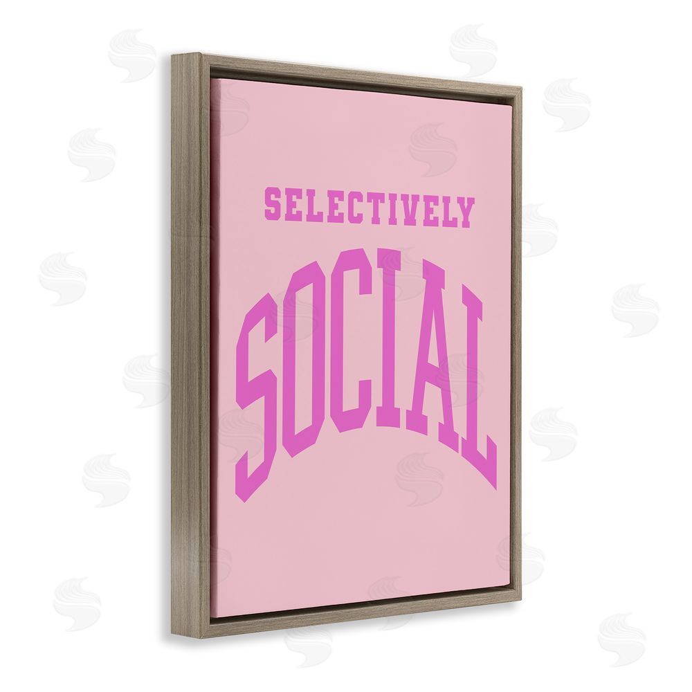 House of Lulu Pink Selectively Social Phrase Brown Floating Frame Canvas Wall Art Print