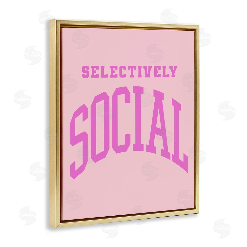 House of Lulu Pink Selectively Social Phrase Gold Floating Frame Canvas Wall Art Print