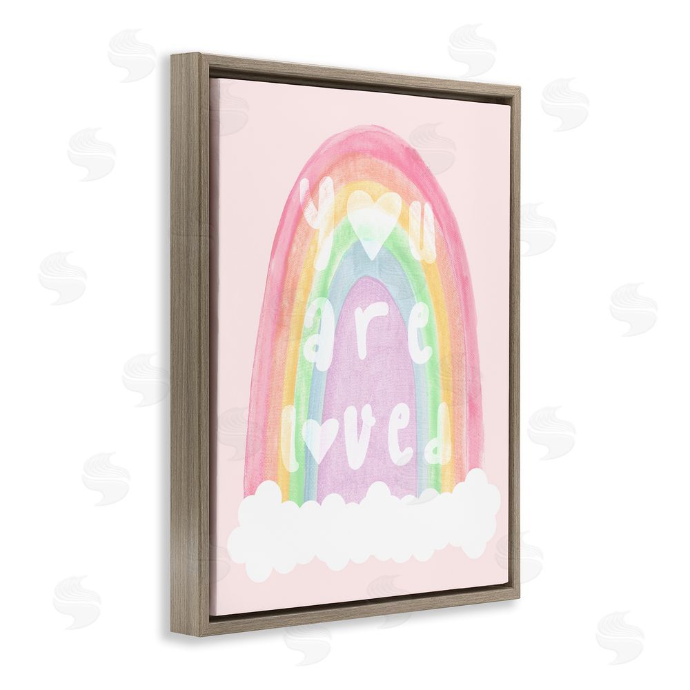 Stupell Studio You Are Loved Pastel Phrase Brown Floating Frame Canvas Wall Art Print