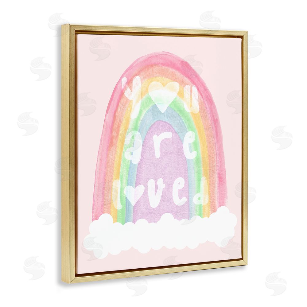Stupell Studio You Are Loved Pastel Phrase Gold Floating Frame Canvas Wall Art Print