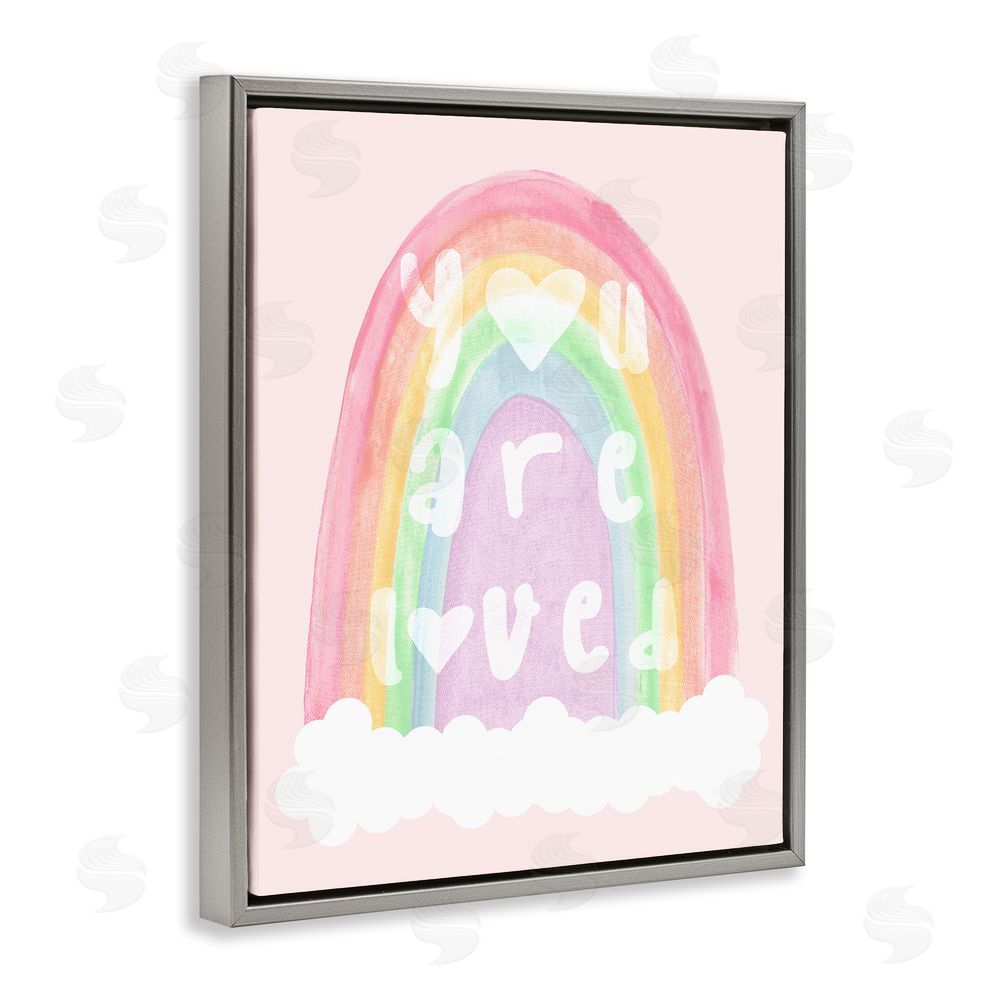 Stupell Studio You Are Loved Pastel Phrase Grey Floating Frame Canvas Wall Art Print