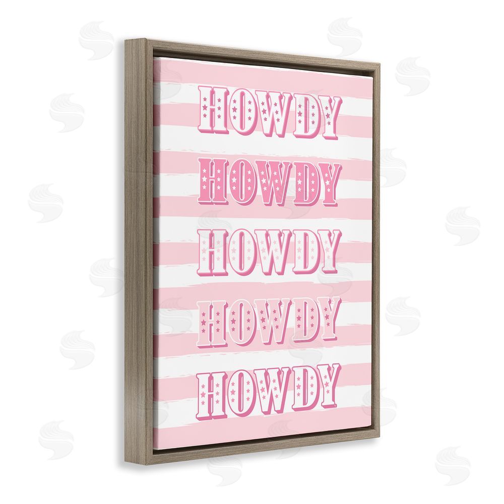 Martina Pavlova Howdy Pink & White Stripes Brown Floating Frame Canvas Wall Art Print