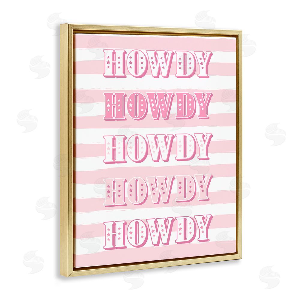 Martina Pavlova Howdy Pink & White Stripes Gold Floating Frame Canvas Wall Art Print