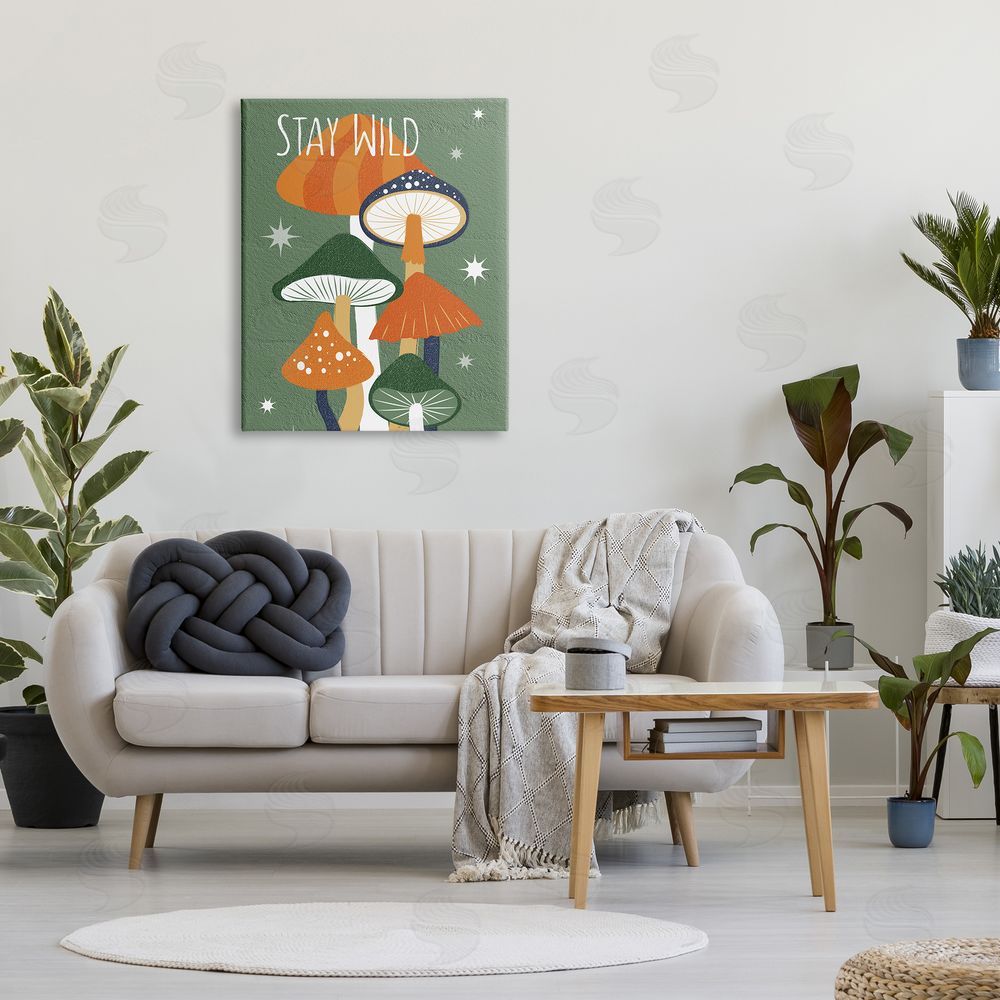 Martina Pavlova Stay Wild Mushrooms Pattern Canvas Wall Art Print in Room