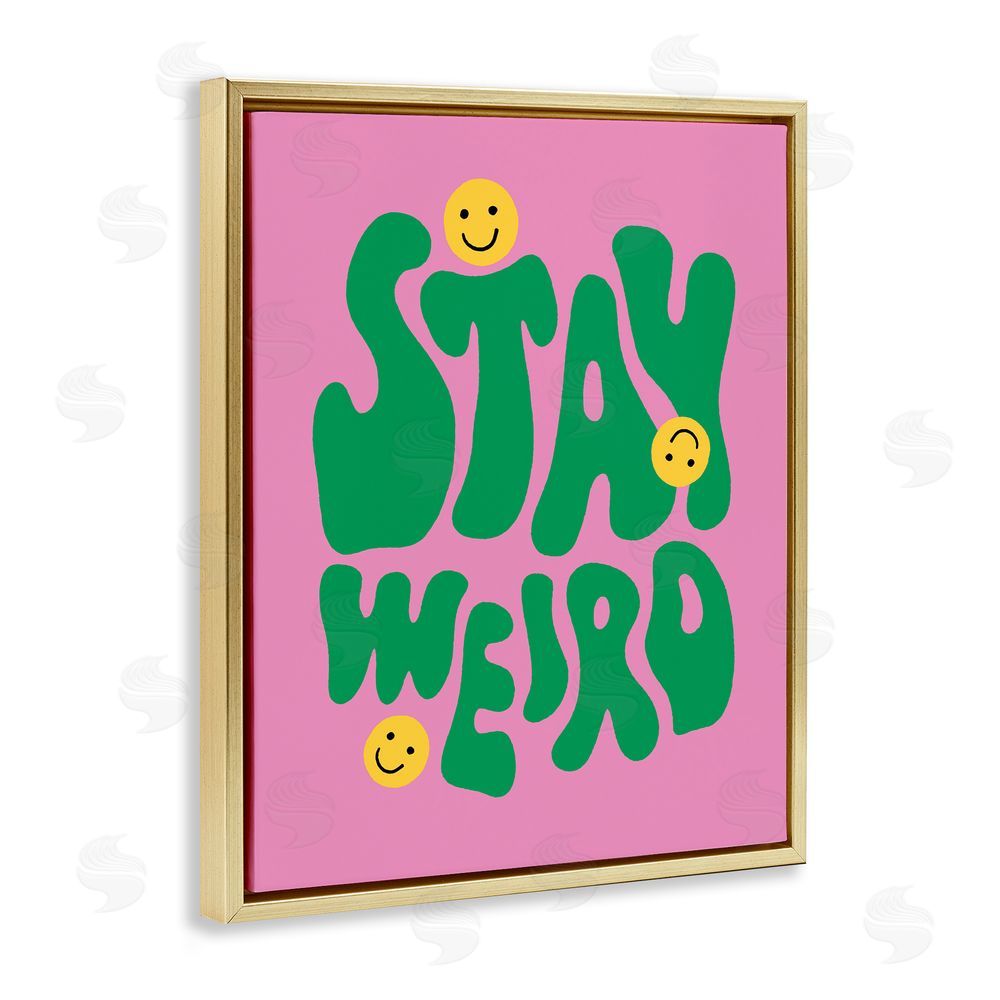 House of Lulu Stay Weird Retro Smilies Gold Floating Frame Canvas Wall Art Print