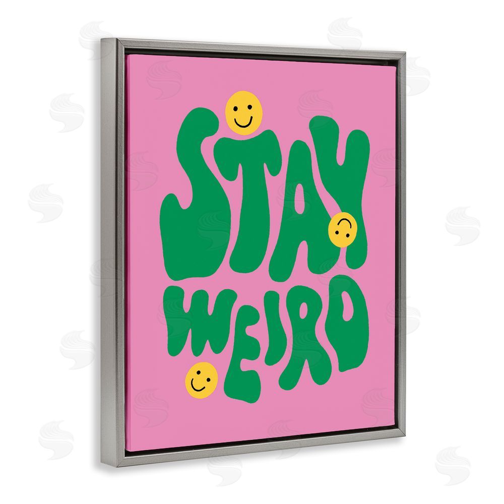 House of Lulu Stay Weird Retro Smilies Grey Floating Frame Canvas Wall Art Print
