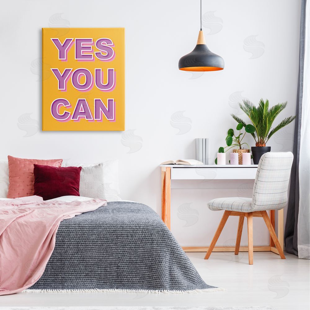 Martina Pavlova Yes You Can Purple & Yellow Canvas Wall Art Print in Room