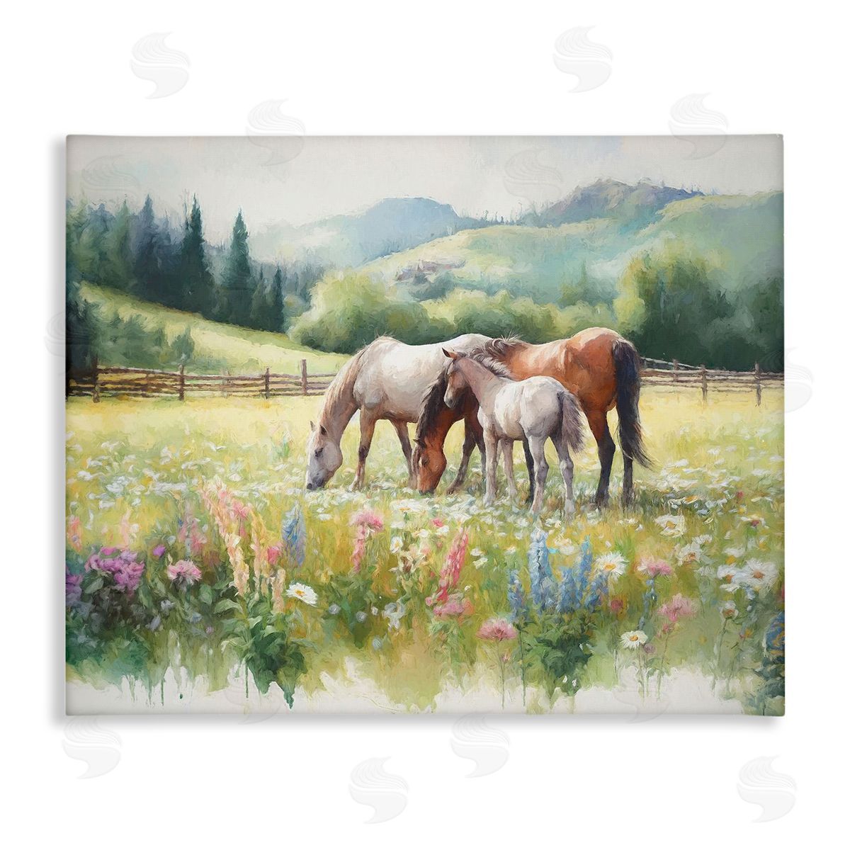 Ramona Murdock Horses in Spring Meadow Stretched Canvas Wall Art Print