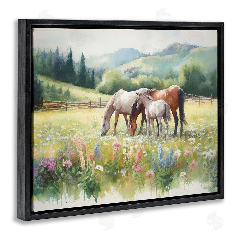 Ramona Murdock Horses in Spring Meadow Black Floating Frame Canvas Wall Art Print