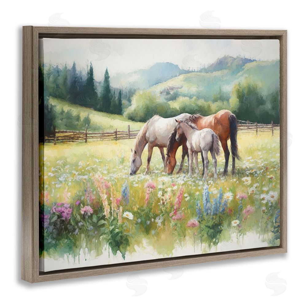 Ramona Murdock Horses in Spring Meadow Brown Floating Frame Canvas Wall Art Print