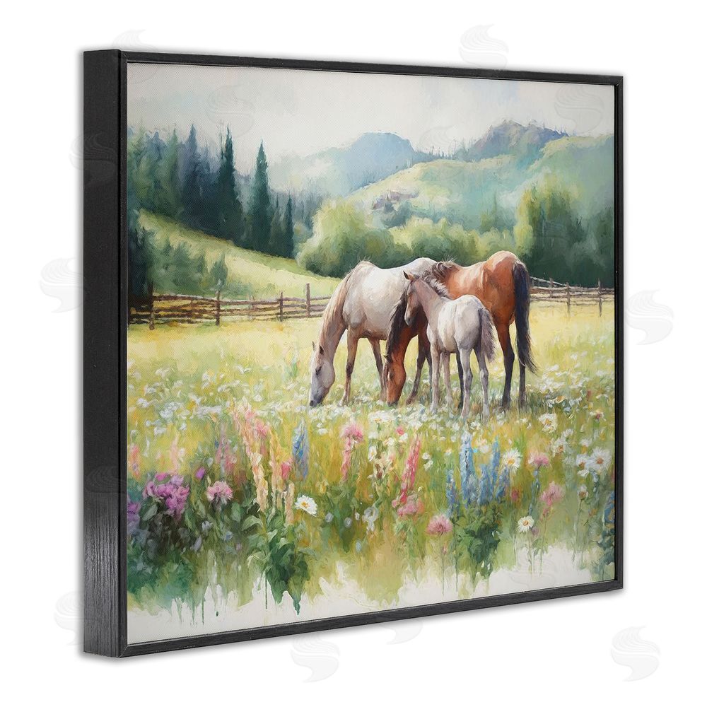 Ramona Murdock Horses in Spring Meadow Black Framed Giclee Wall Art Print