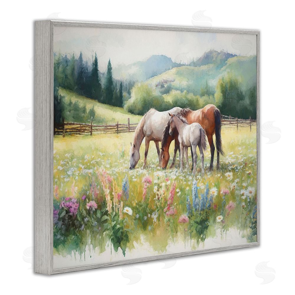 Ramona Murdock Horses in Spring Meadow Gray Framed Giclee Wall Art Print