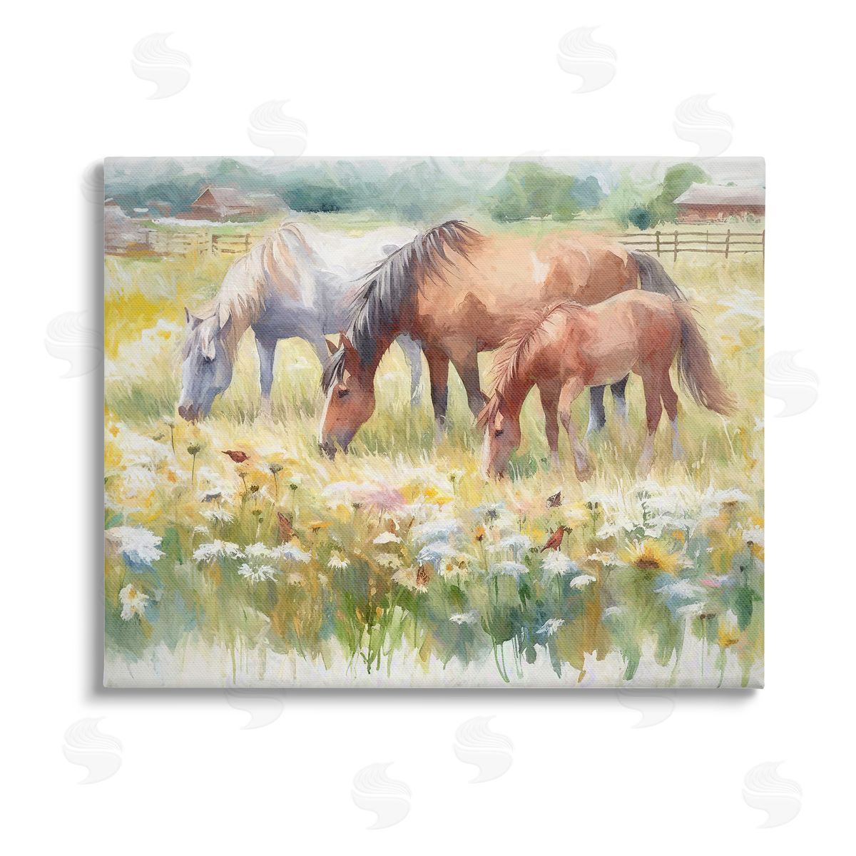 Ramona Murdock Grazing Horses in Meadow Stretched Canvas Wall Art Print