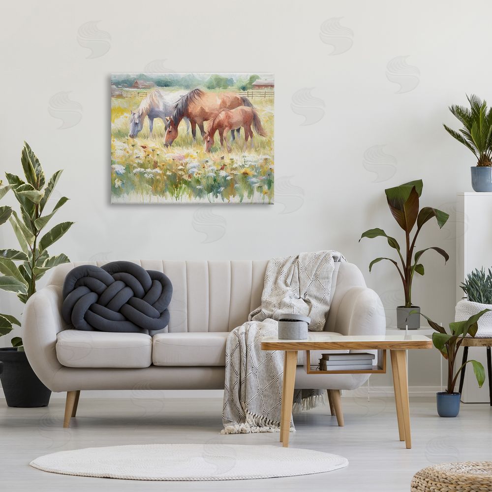 Ramona Murdock Grazing Horses in Meadow Canvas Wall Art Print in Room