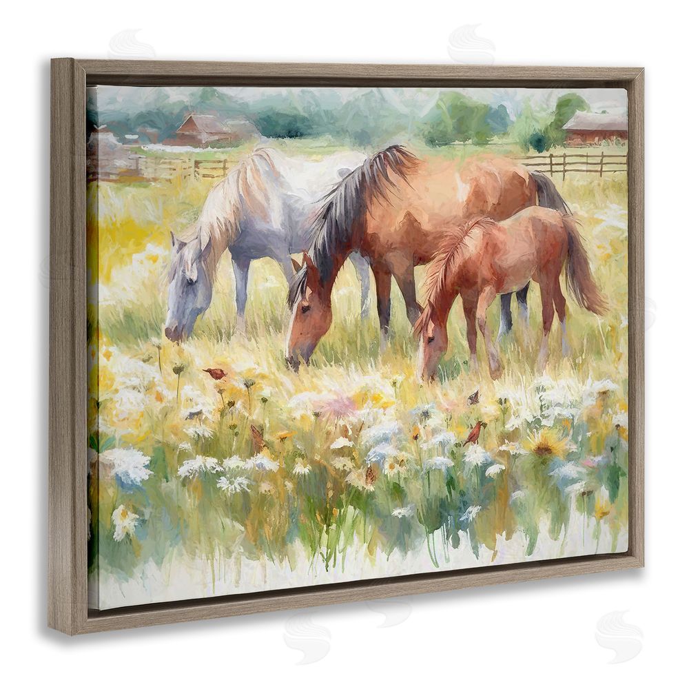 Ramona Murdock Grazing Horses in Meadow Brown Floating Frame Canvas Wall Art Print