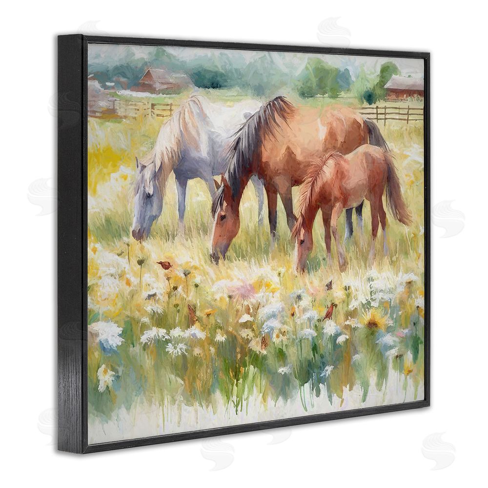 Ramona Murdock Grazing Horses in Meadow Black Framed Giclee Wall Art Print