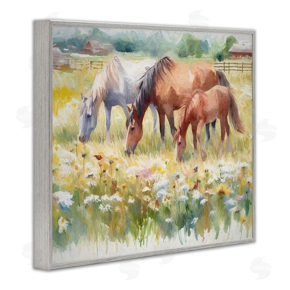 Ramona Murdock Grazing Horses in Meadow Gray Framed Giclee Wall Art Print