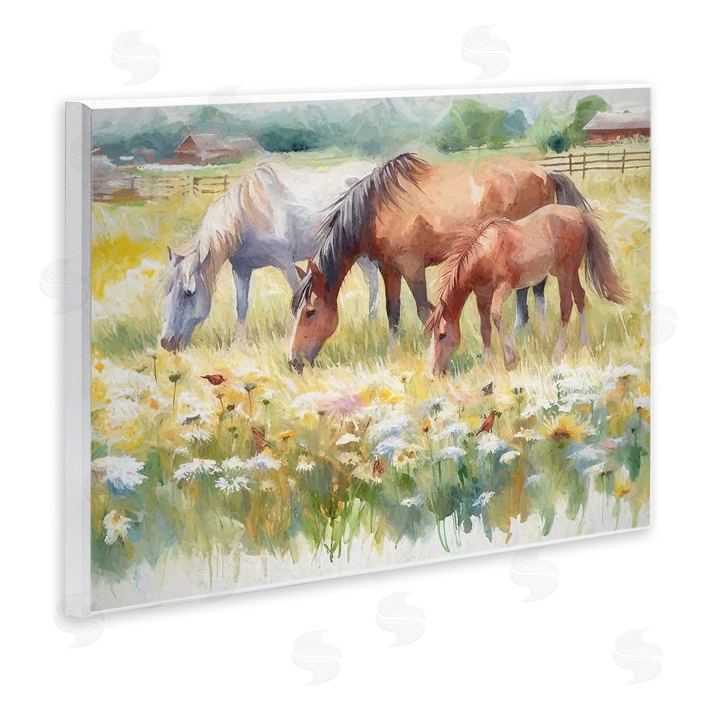 Ramona Murdock Grazing Horses in Meadow Wall Plaque Art Print