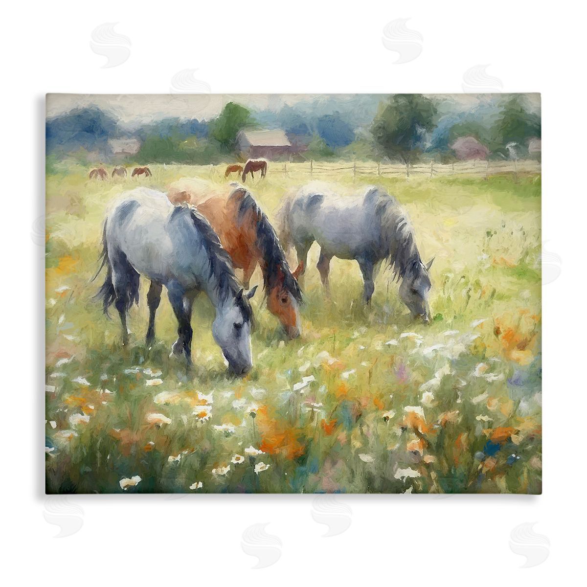 Ramona Murdock Grazing Horses in Pasture Stretched Canvas Wall Art Print