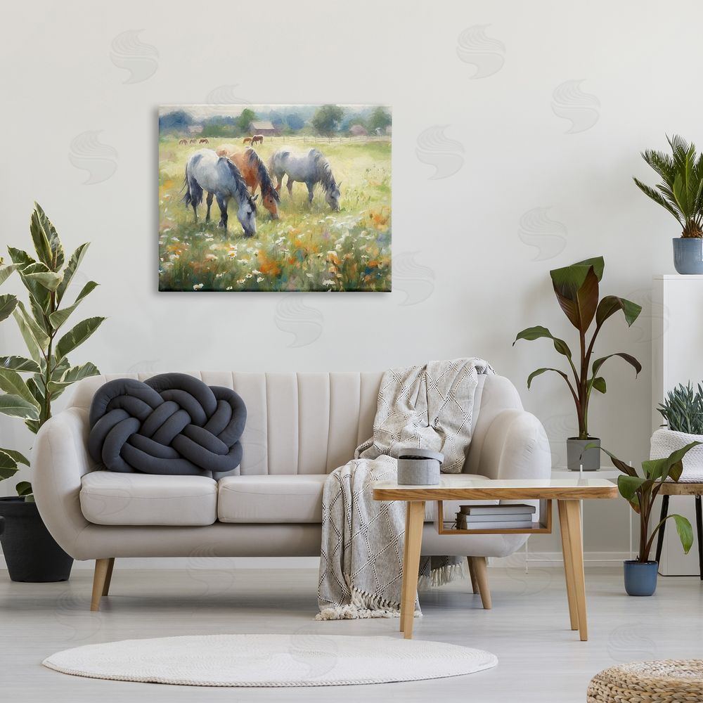 Ramona Murdock Grazing Horses in Pasture Canvas Wall Art Print in Room