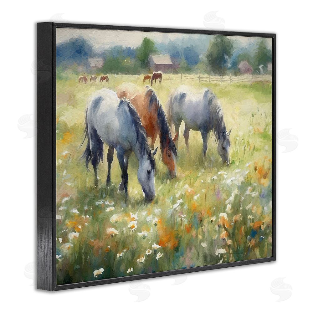 Ramona Murdock Grazing Horses in Pasture Black Framed Giclee Wall Art Print