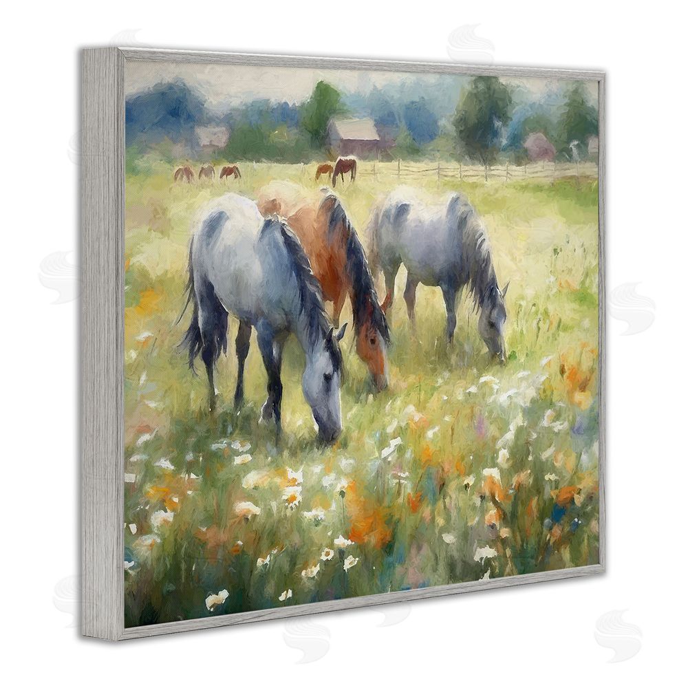 Ramona Murdock Grazing Horses in Pasture Gray Framed Giclee Wall Art Print