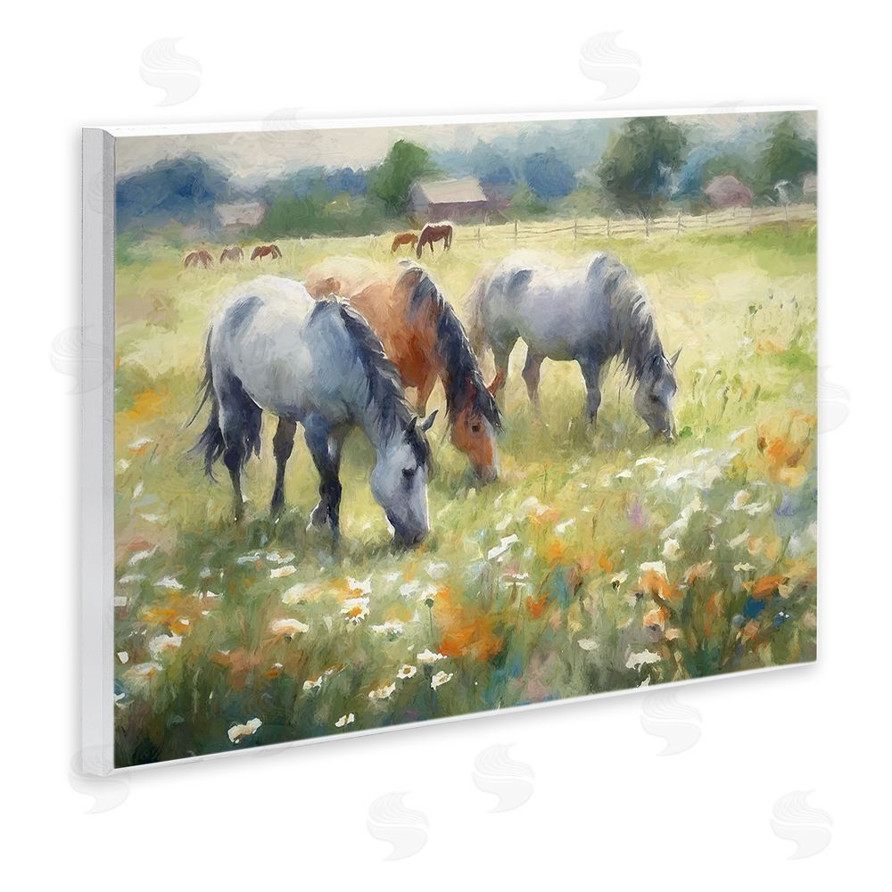 Ramona Murdock Grazing Horses in Pasture Wall Plaque Art Print