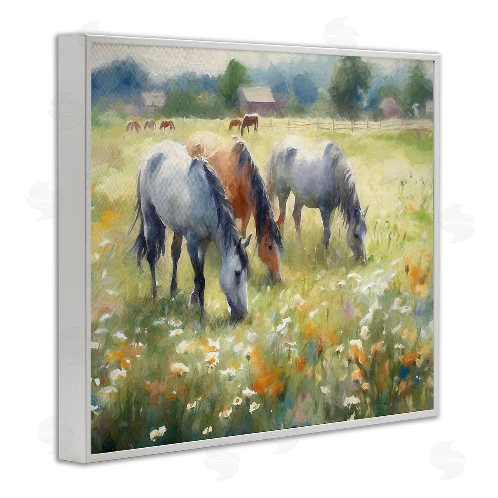 Ramona Murdock Grazing Horses in Pasture White Framed Giclee Wall Art Print