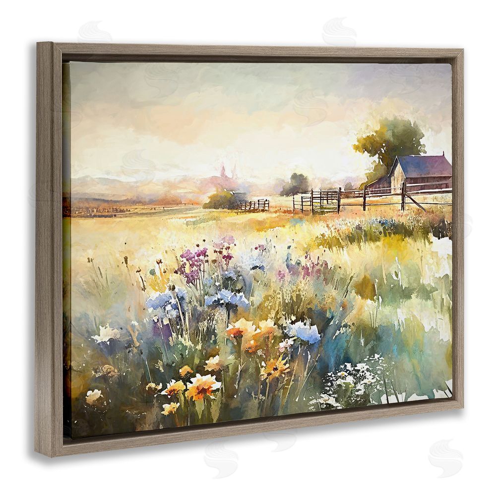 Ramona Murdock Wildflower Farm Field Brown Floating Frame Canvas Wall Art Print