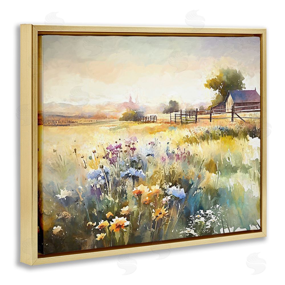 Ramona Murdock Wildflower Farm Field Gold Floating Frame Canvas Wall Art Print