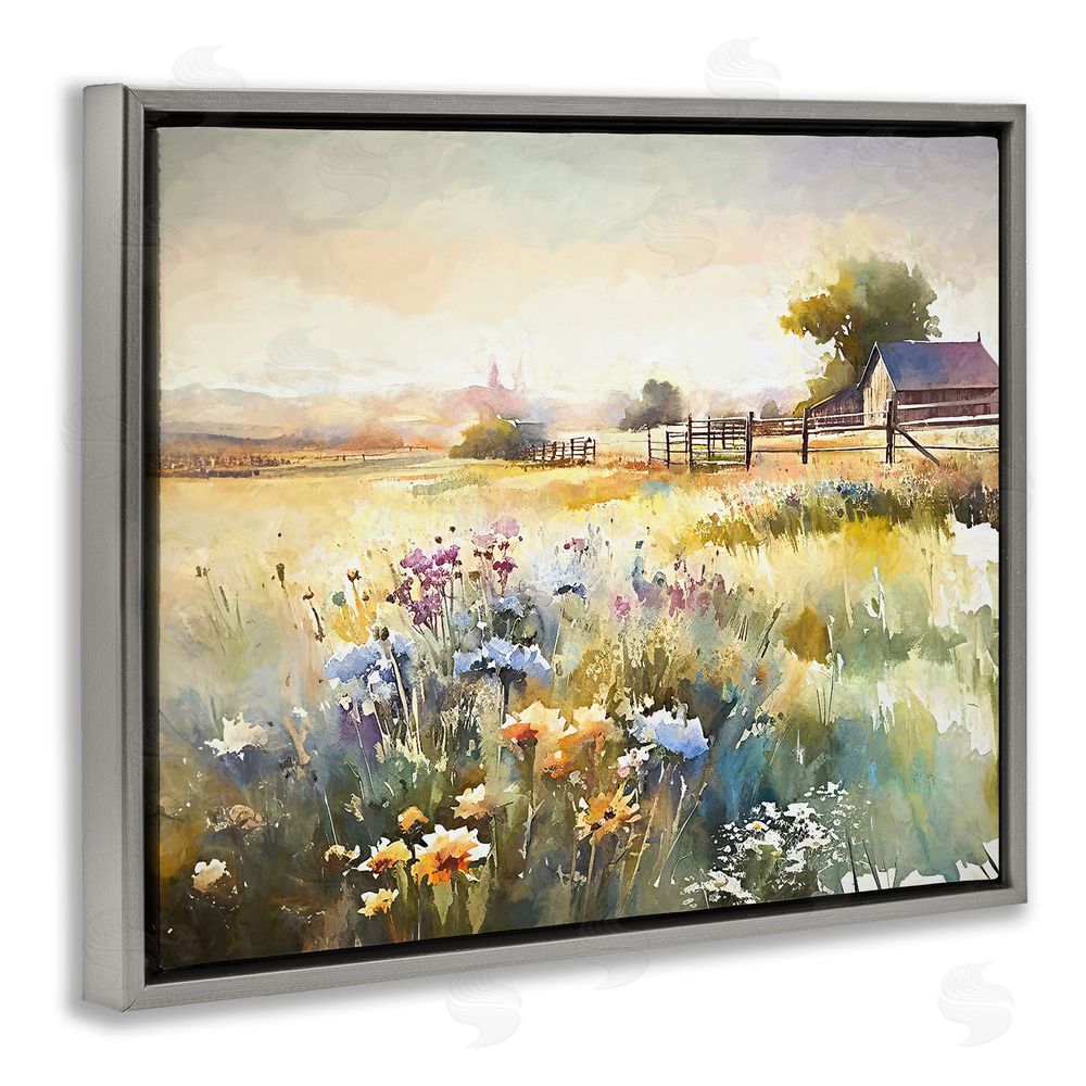 Ramona Murdock Wildflower Farm Field Grey Floating Frame Canvas Wall Art Print