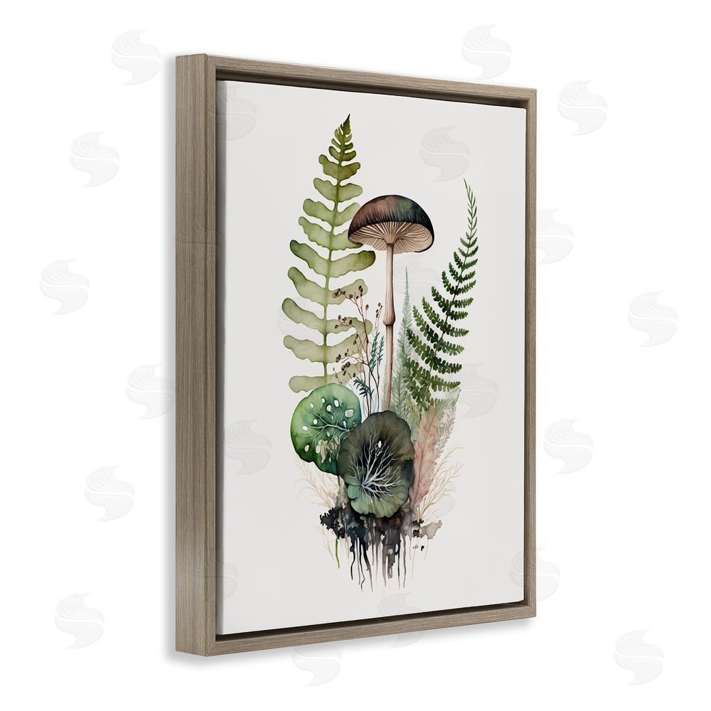 Petal Prints Design Mushroom & Ferns Nature Brown Floating Frame Canvas Wall Art Print